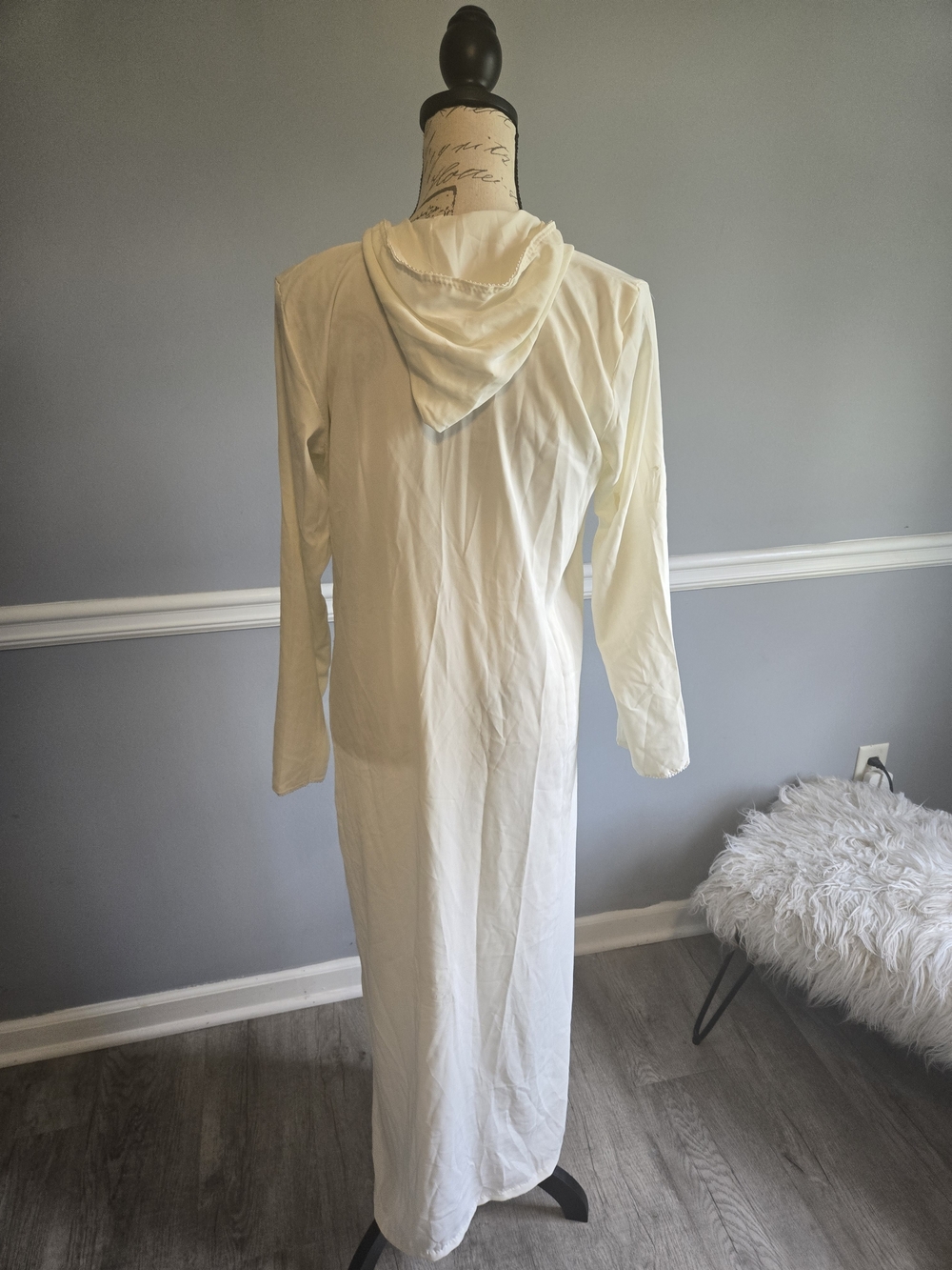 Hooded Embroidered Maxi Dress - Ivory with Multicolor Trim - Picture 7 of 7